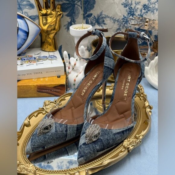 🆕 KURT GEIGER LONDON 🧿 NWOB Belgravia Denim Vinyl High Heel - Sz 37 US 7 - Picture 9 of 15